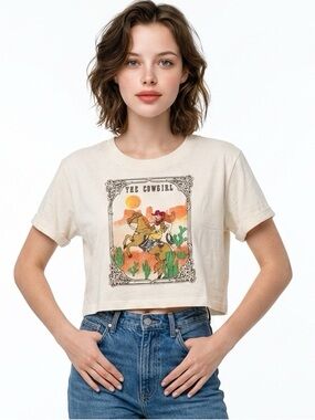LA LUNA | NEW The Cowgirl Cream Graphic Crop Top Tee Women’s Size X-Large